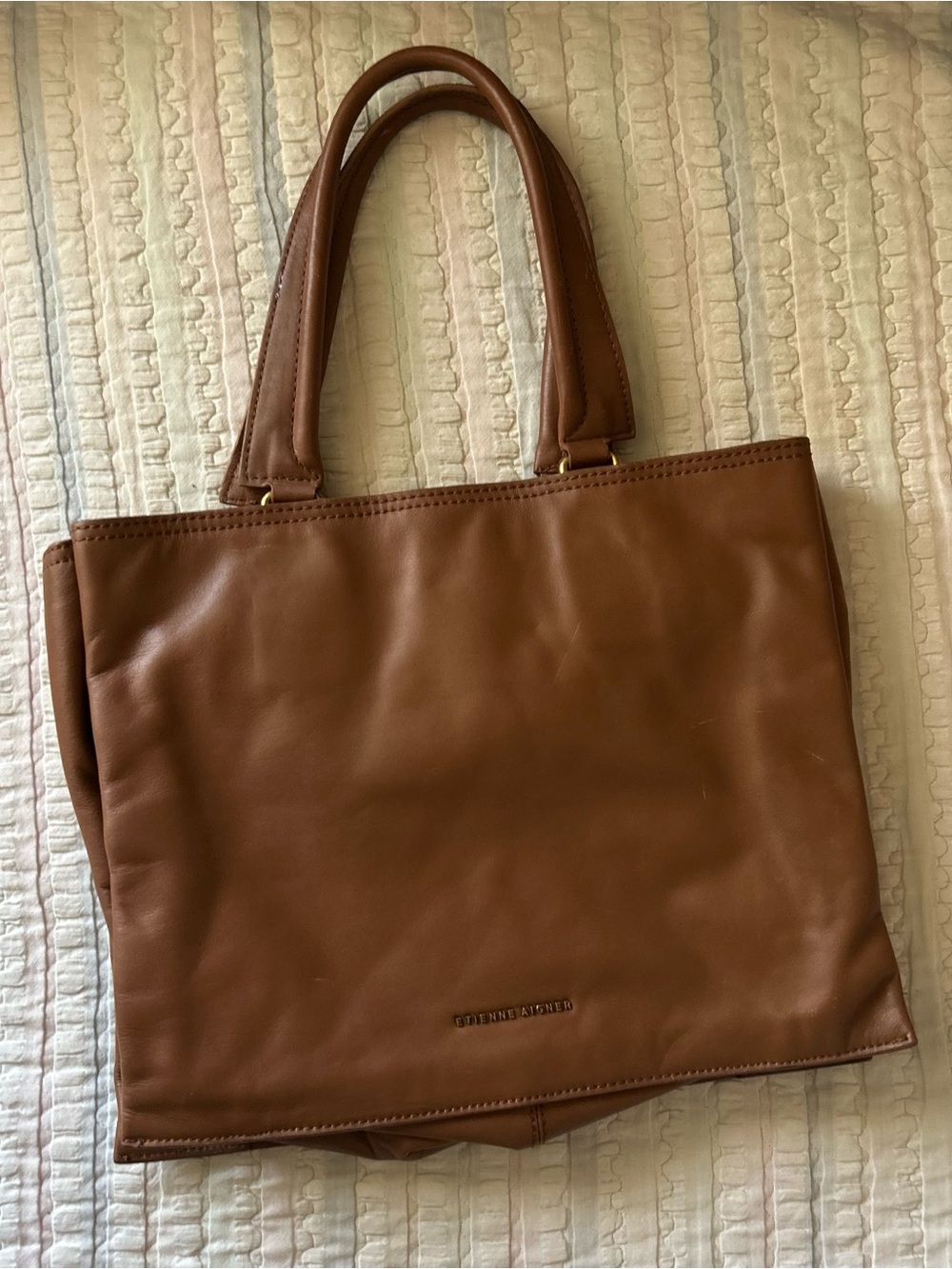 Etienne Aigner Brown Leather Tote with Dual Top Handles